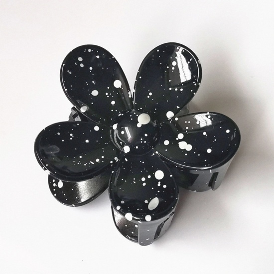 Picture of ABS Hair Clips Black & White Flower Spot 7cm x 7cm, 1 Piece