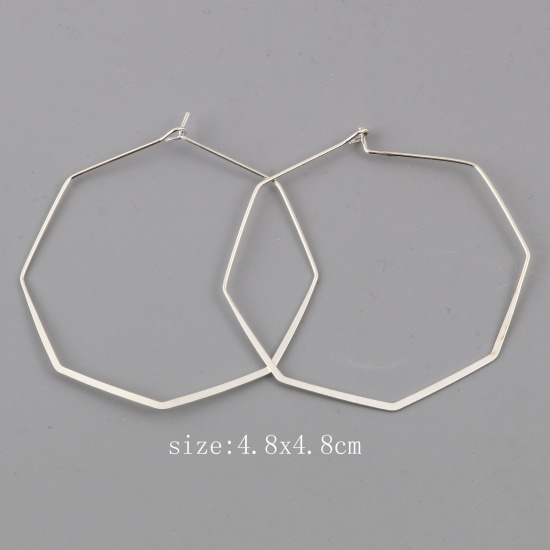 Picture of Copper Hoop Earrings Silver Plated Octagon 48mm x 48mm, 10 PCs