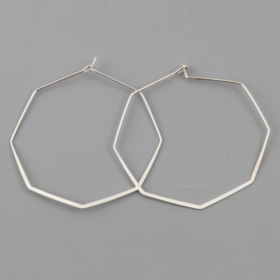 Picture of Copper Hoop Earrings Silver Plated Octagon 48mm x 48mm, 10 PCs