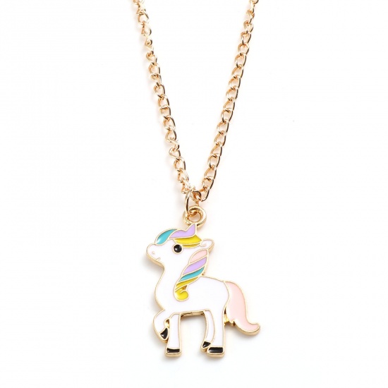 Picture of Necklace Gold Plated Multicolor Horse Animal Enamel 45.5cm - 45cm long, 1 Piece