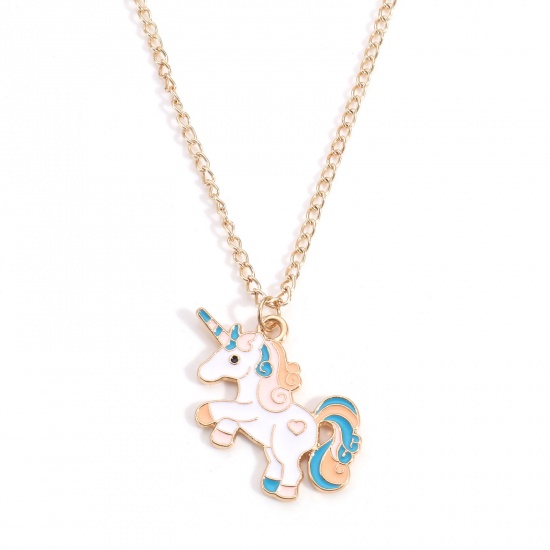Picture of Necklace Gold Plated Multicolor Horse Animal Heart Enamel 45.5cm - 45cm long, 1 Piece