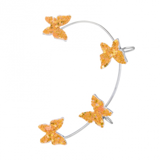 Immagine di Rame Orecchino a Clip con Stud Per Orecchio Sinistro Arancione Farfalla Paillettes 5.5cm x 4cm, 1 Pz