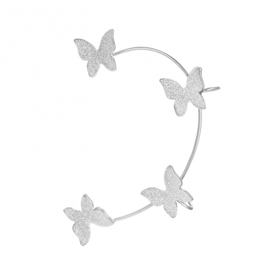 Bild von Kupfer Voll-Ohr Ohrring Clip für Linkes Ohr Weiß Schmetterling Glitzert Einstellbar 5.5cm x 4cm , 1 Stück