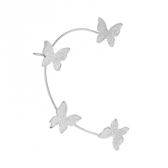 Bild von Kupfer Ohrmanschettenclip an Ohrsteckern für das rechte Ohr Weiß Schmetterling Glitzert Einstellbar 5.5cm x 4cm , 1 Stück