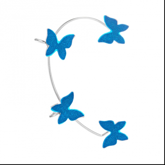 Bild von Kupfer Ohrmanschettenclip an Ohrsteckern für das rechte Ohr Blau Schmetterling Glitzert Einstellbar 5.5cm x 4cm , 1 Stück