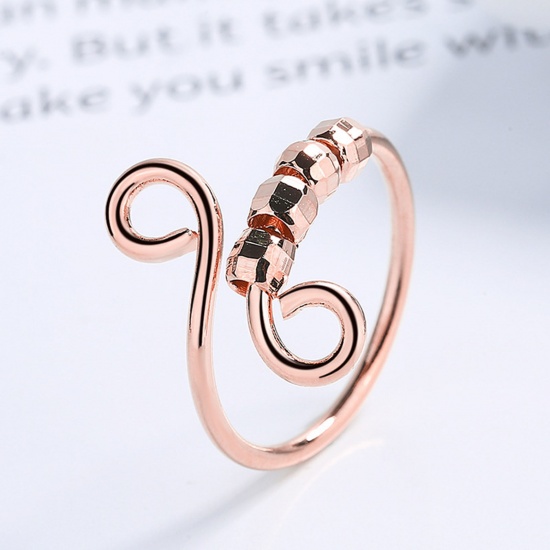 Picture of Open Adjustable Anxiety Ring with Beads Spinner Ring for Anxiety Spinning Ring Rose Gold Spiral 1 Piece
