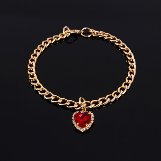 Picture of Zinc Based Alloy Pet Collar Necklace Gold Plated Heart Red Cubic Zirconia 30cm(11 6/8") long, 1 Piece