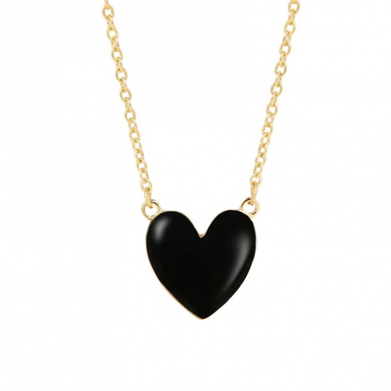 Picture of Cute Enamel Necklace Gold Plated Black Heart 40cm(15 6/8") long, 1 Piece