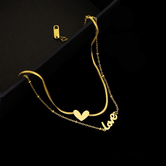 Immagine di Acciaio al titanio San Valentino Cavigliere Oro Placcato Cuore Lettere " LOVE " Multilayer 20cm lunghezza, 1 Pz
