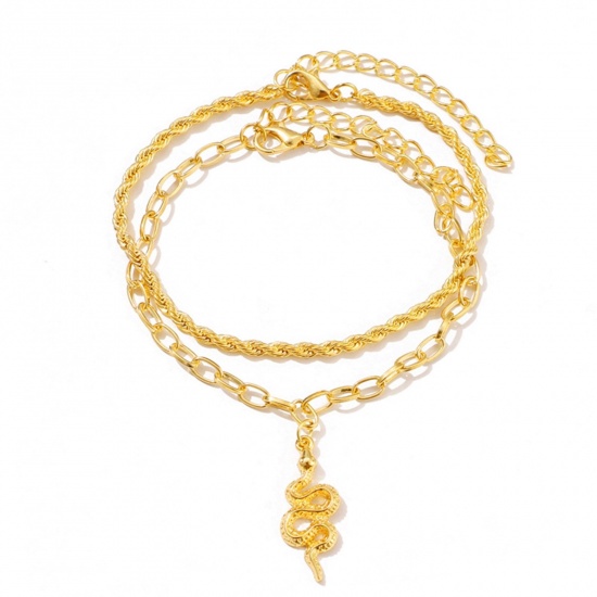 Picture of Boho Chic Bohemia Anklet Gold Plated Snake Animal 18cm(7 1/8") long, 1 Set ( 2 PCs/Set)