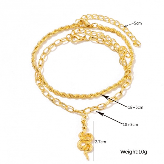 Picture of Boho Chic Bohemia Anklet Gold Plated Snake Animal 18cm(7 1/8") long, 1 Set ( 2 PCs/Set)