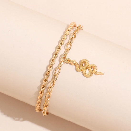 Picture of Boho Chic Bohemia Anklet Gold Plated Snake Animal 18cm(7 1/8") long, 1 Set ( 2 PCs/Set)