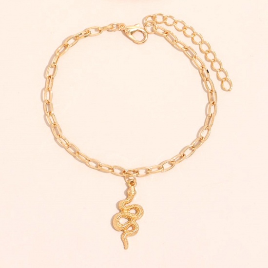 Picture of Boho Chic Bohemia Anklet Gold Plated Snake Animal 18cm(7 1/8") long, 1 Set ( 2 PCs/Set)