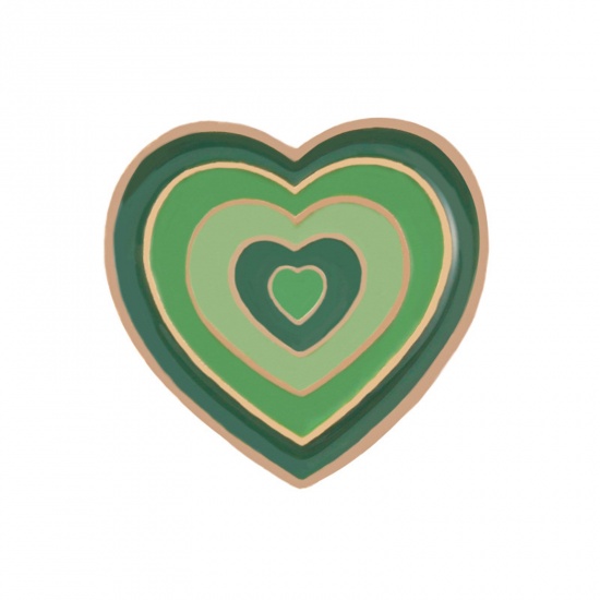 Picture of Enamel Pin Brooches Heart Green Gradient Color 22mm x 22mm, 1 Piece