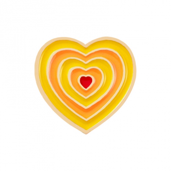 Picture of Enamel Pin Brooches Heart Yellow Gradient Color 22mm x 22mm, 1 Piece