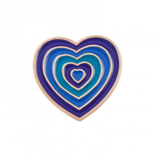 Picture of Enamel Pin Brooches Heart Blue Gradient Color 22mm x 22mm, 1 Piece