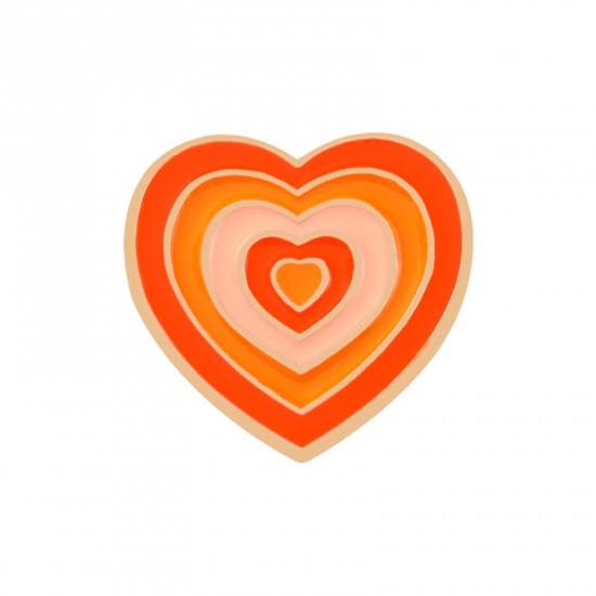 Picture of Enamel Pin Brooches Heart Orange Gradient Color 22mm x 22mm, 1 Piece