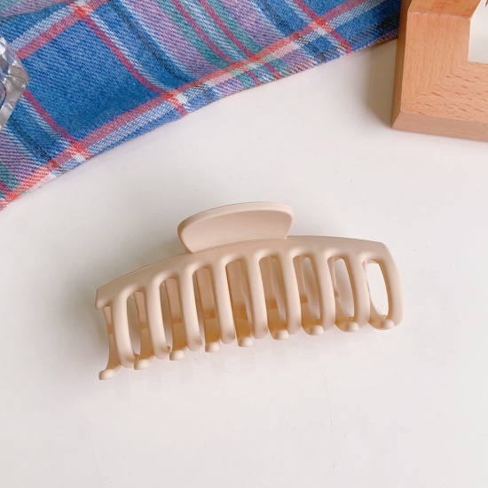 Picture of Acrylic Simple Hair Claw Clips Clamps Beige Frosted 9cm x 4.5cm, 1 Piece