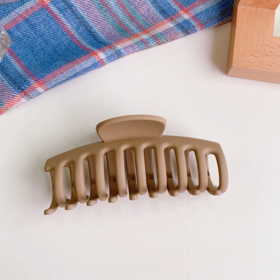 Picture of Acrylic Simple Hair Claw Clips Clamps Light Coffee Frosted 9cm x 4.5cm, 1 Piece