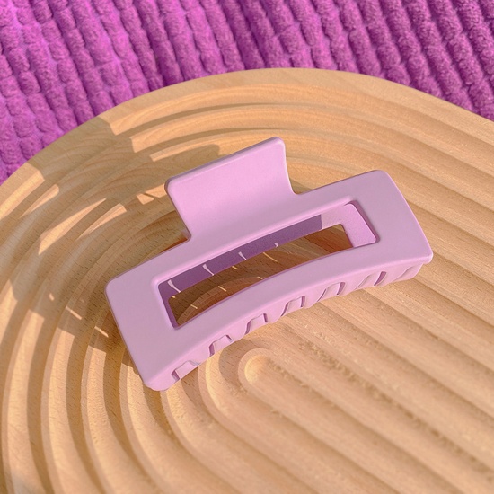 Picture of Resin Simple Hair Claw Clips Clamps Purple Rectangle Frosted 8.5cm x 4.5cm, 1 Piece