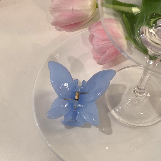 Picture of Plastic Elegant Hair Claw Clips Clamps Blue Butterfly Animal Luster 6cm, 1 Piece