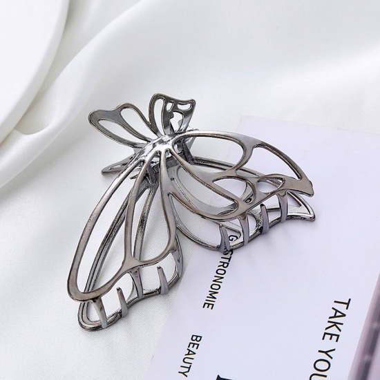 Picture of Elegant Hair Claw Clips Clamps Gunmetal Butterfly Animal Hollow 7.5cm x 5cm, 1 Piece
