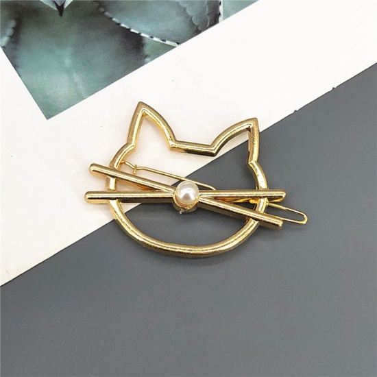 Picture of Simple Metal Hair Clips Gold Plated Cat Hollow 6cm, 1 Piece