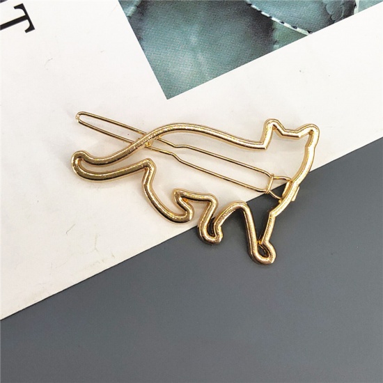 Picture of Simple Metal Hair Clips Gold Plated Cat Hollow 6cm, 1 Piece