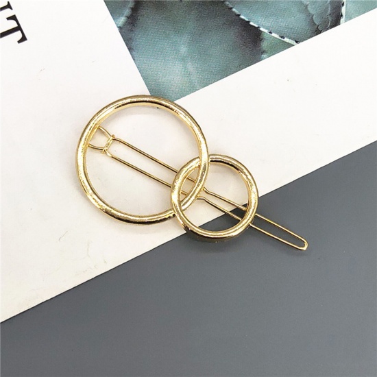 Picture of Simple Metal Hair Clips Gold Plated Round Hollow 6cm, 1 Piece