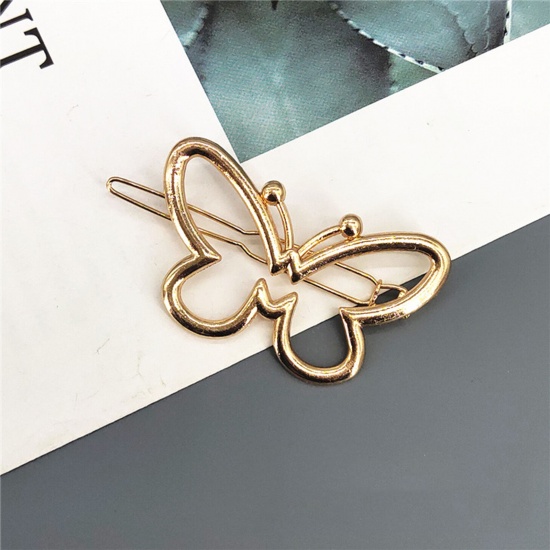 Picture of Simple Metal Hair Clips Gold Plated Butterfly Hollow 6cm, 1 Piece