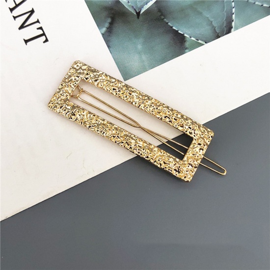 Picture of Simple Metal Hair Clips Gold Plated Rectangle Hollow 8cm, 1 Piece