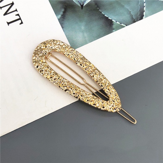 Picture of Simple Metal Hair Clips Gold Plated Drop Hollow 8cm, 1 Piece
