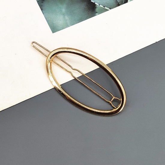 Picture of Simple Metal Hair Clips Gold Plated Oval Hollow 6cm, 1 Piece