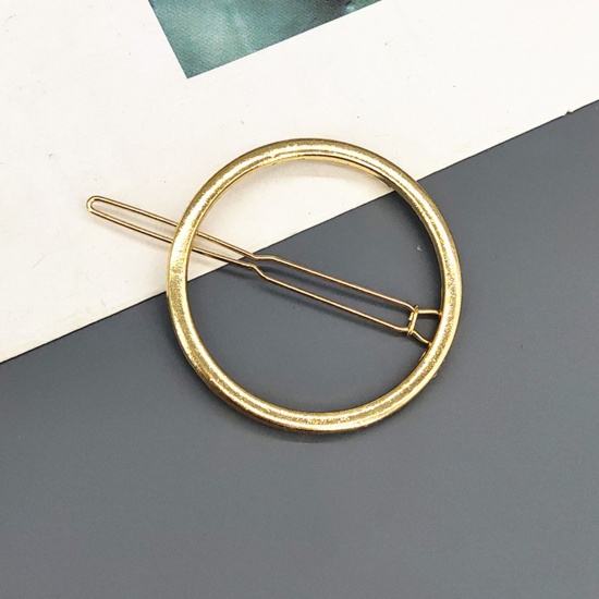 Picture of Simple Metal Hair Clips Gold Plated Round Hollow 6cm, 1 Piece