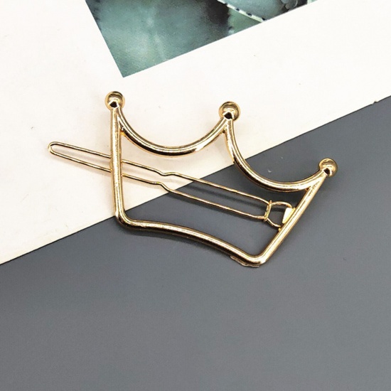 Picture of Simple Metal Hair Clips Gold Plated Crown Hollow 6cm, 1 Piece