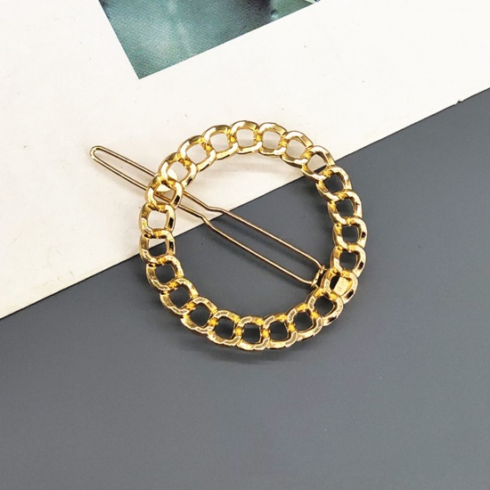 Picture of Simple Metal Hair Clips Gold Plated Link Chain Round Hollow 6cm, 1 Piece