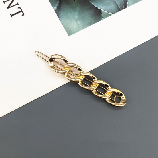 Picture of Simple Metal Hair Clips Gold Plated Link Chain Hollow 8cm, 1 Piece