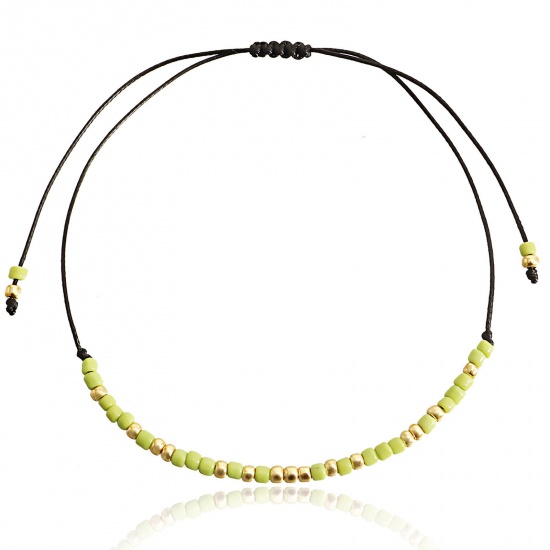 Image de Bracelets Raffinés Bracelets Délicats Bracelet de Perles Style Bohème en Acrylique Doré Vert Rond Réglable 38cm long, 1 Pièce