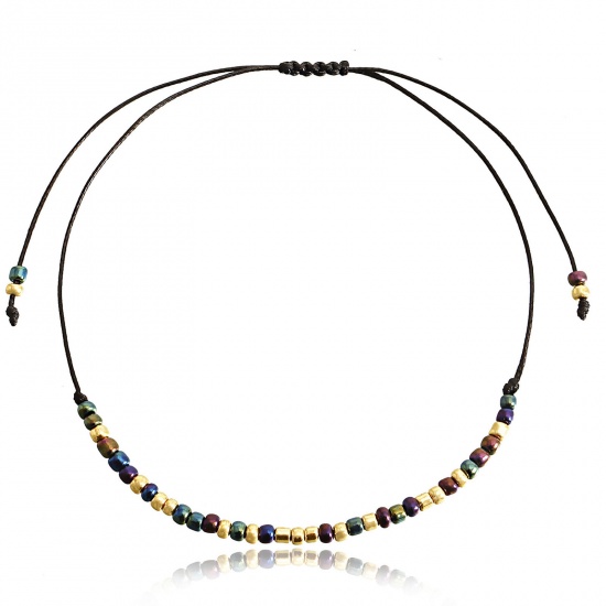Image de Bracelets Raffinés Bracelets Délicats Bracelet de Perles Style Bohème en Acrylique Doré Multicolore Rond Réglable 38cm long, 1 Pièce