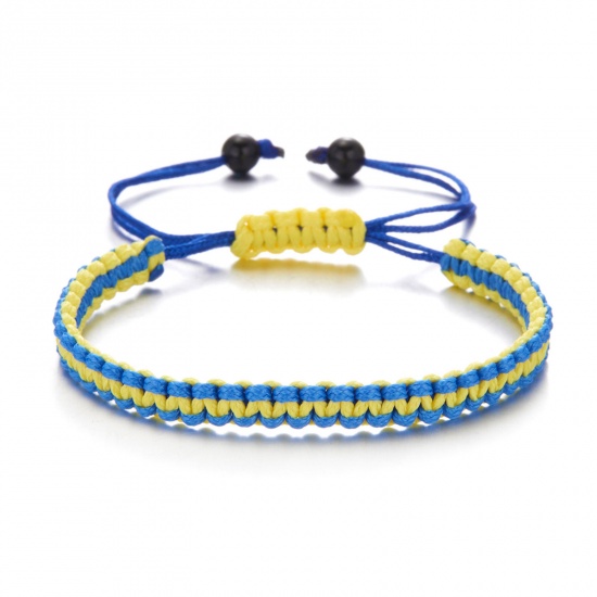 Изображение Полиэстер Этнические Плетеные браслеты Желтый и Синий Регулируемый 16cm - 28cm Длина, 1 ШТ