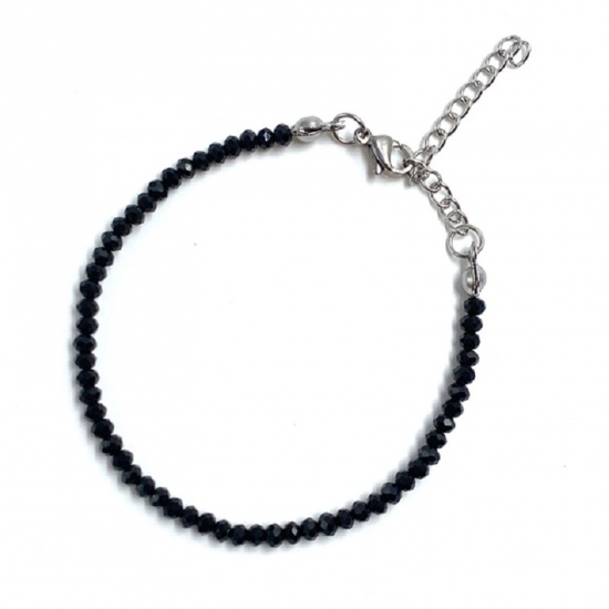 Image de Bracelets Raffinés Bracelets Délicats Bracelet de Perles Style Bohème en Verre Noir Rond A Facettes 19cm-21cm long, 1 Pièce