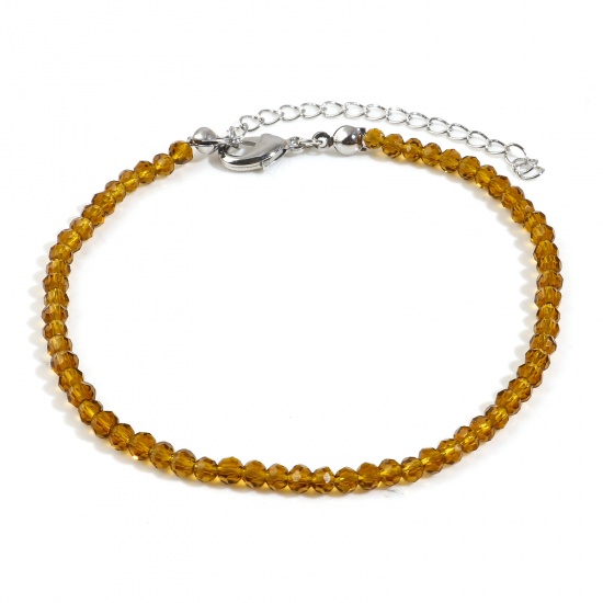 Image de Bracelets Raffinés Bracelets Délicats Bracelet de Perles Style Bohème en Verre Bistré Rond A Facettes 19cm-21cm long, 1 Pièce
