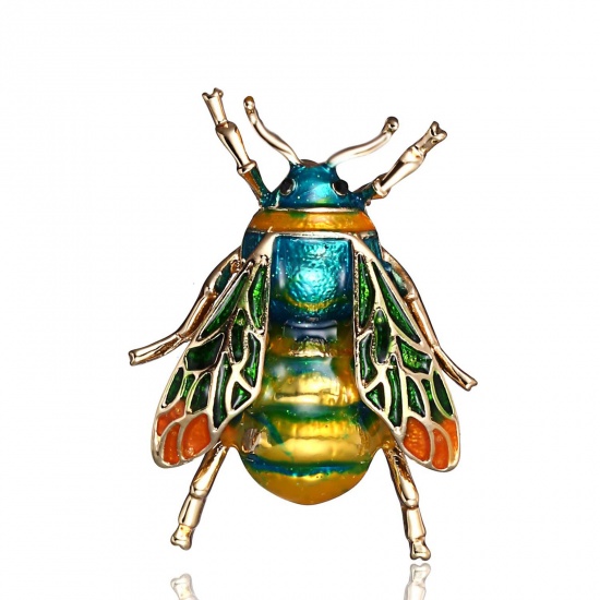 Picture of Retro Pin Brooches Insect Animal Gold Plated Multicolor Enamel 3.5cm x 2.6cm, 1 Piece