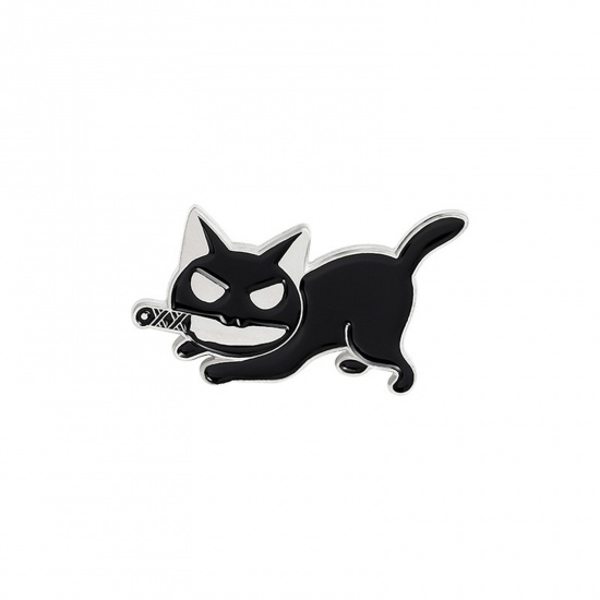 Bild von Niedlich Brosche Messer Katze Schwarz Emaille 2.8cm x 1.8cm, 1 Stück