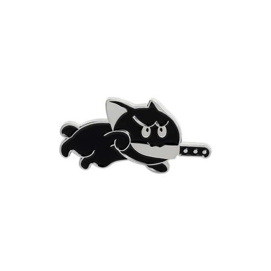 Bild von Niedlich Brosche Messer Katze Schwarz Emaille 3cm x 1.5cm, 1 Stück