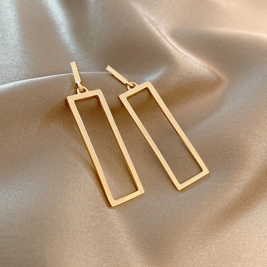 Picture of Ins Style Ear Post Stud Earrings Gold Plated Rectangle 5.4cm x 1.3cm, 1 Pair