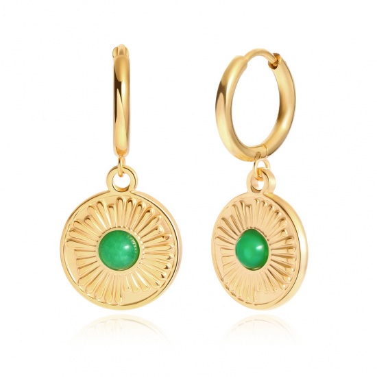 Immagine di Squisito Elegante Orecchini Circolari All'Ingrosso, Tondo 18K Vero Oro Placcato 304 Acciaio Inossidabile, Donne PVD Ecologica Impermeabile Anti-Ossidante Ipoallergenico Regalo Fornitura di Gioielli, 3.4cm Dia., 1 Paio