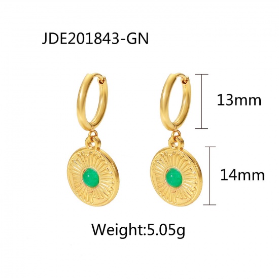 Immagine di Squisito Elegante Orecchini Circolari All'Ingrosso, Tondo 18K Vero Oro Placcato 304 Acciaio Inossidabile, Donne PVD Ecologica Impermeabile Anti-Ossidante Ipoallergenico Regalo Fornitura di Gioielli, 3.4cm Dia., 1 Paio