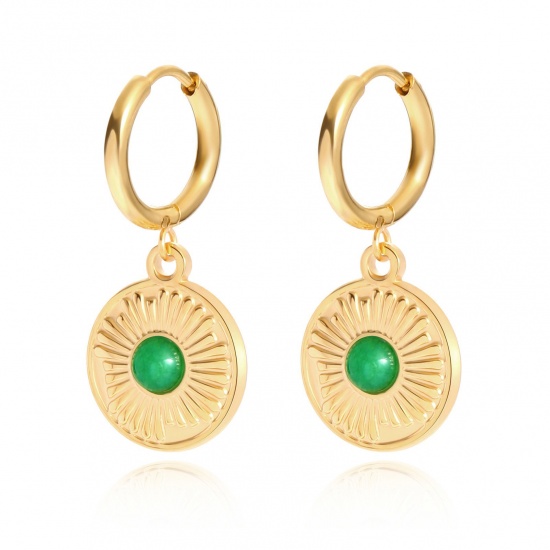 Immagine di Squisito Elegante Orecchini Circolari All'Ingrosso, Tondo 18K Vero Oro Placcato 304 Acciaio Inossidabile, Donne PVD Ecologica Impermeabile Anti-Ossidante Ipoallergenico Regalo Fornitura di Gioielli, 3.4cm Dia., 1 Paio