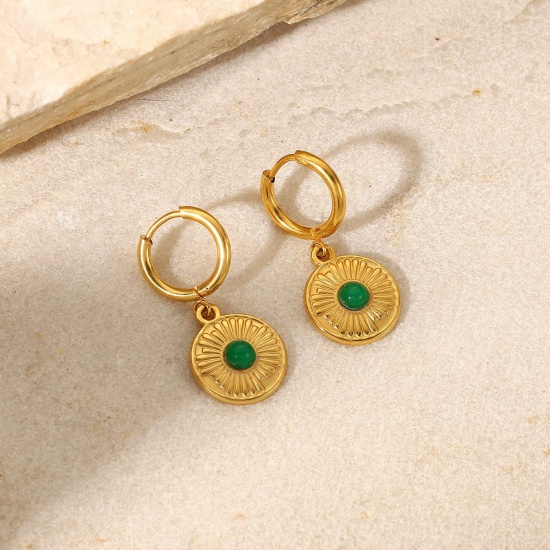 Immagine di Squisito Elegante Orecchini Circolari All'Ingrosso, Tondo 18K Vero Oro Placcato 304 Acciaio Inossidabile, Donne PVD Ecologica Impermeabile Anti-Ossidante Ipoallergenico Regalo Fornitura di Gioielli, 3.4cm Dia., 1 Paio
